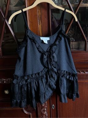 House of Harlow 1960 Black Ruffle Tie-Front Tank